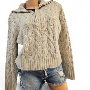 Sincerely Jules Beige Cable Knit Turtleneck Sweater